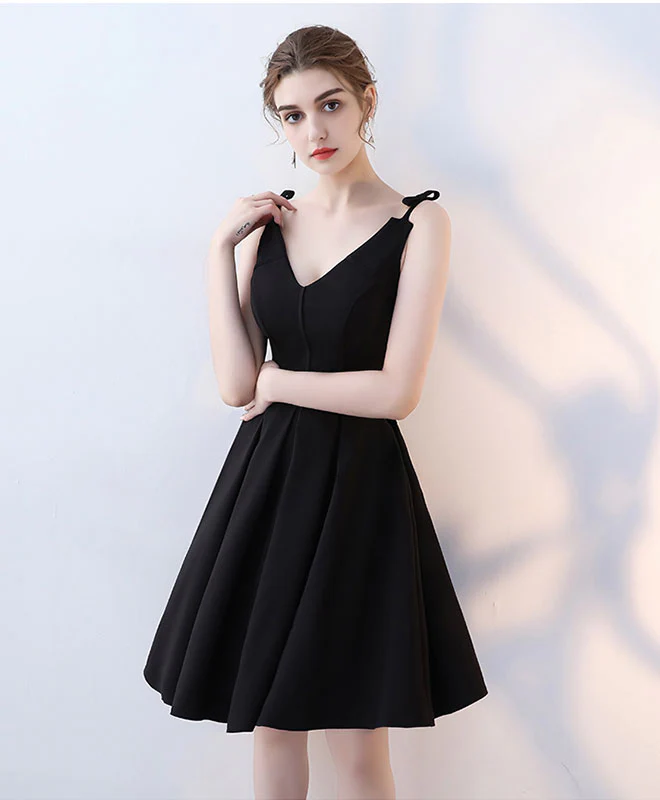 Simple Black V Neck Short Prom Dress, Homecoming Dress - Deanwangkt