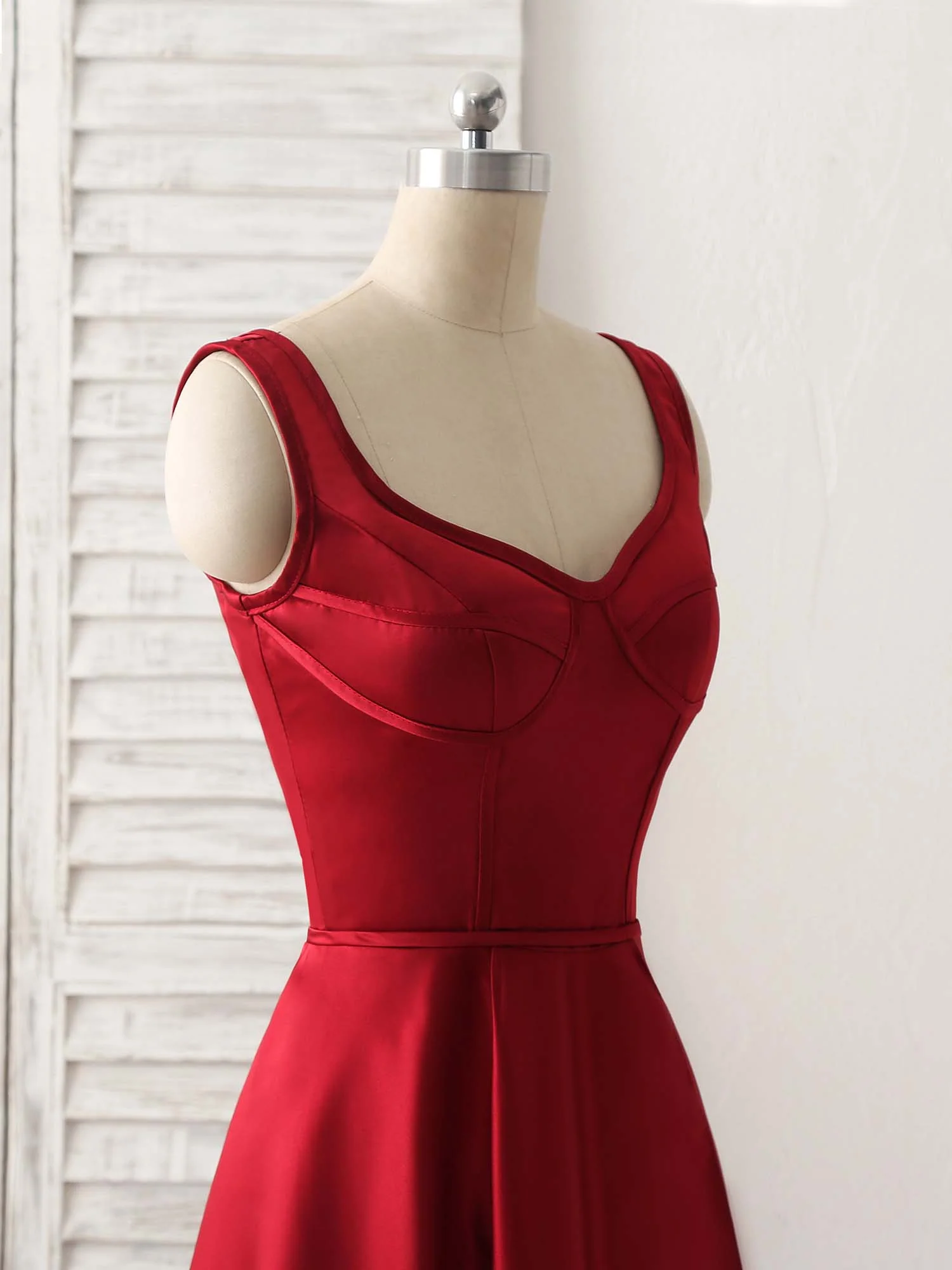 Simple V Neck High Low Prom Dress Burgundy Evening Dress - Deanwangkt