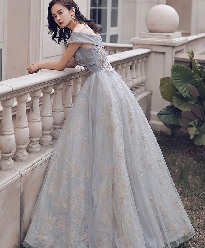 Unique Sweetheart Off Shoulder Lace Long Prom Dress Tulle Evening Dress - Deanwangkt