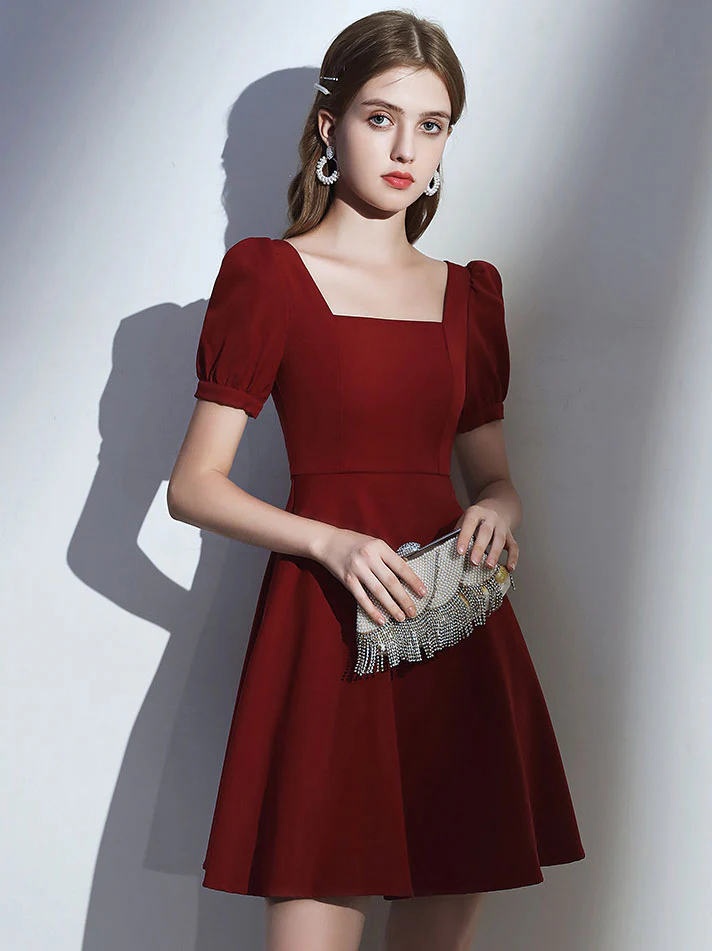 Simple Burgundy Short Prom Dress Burgundy Homecoming Dress - Deanwangkt