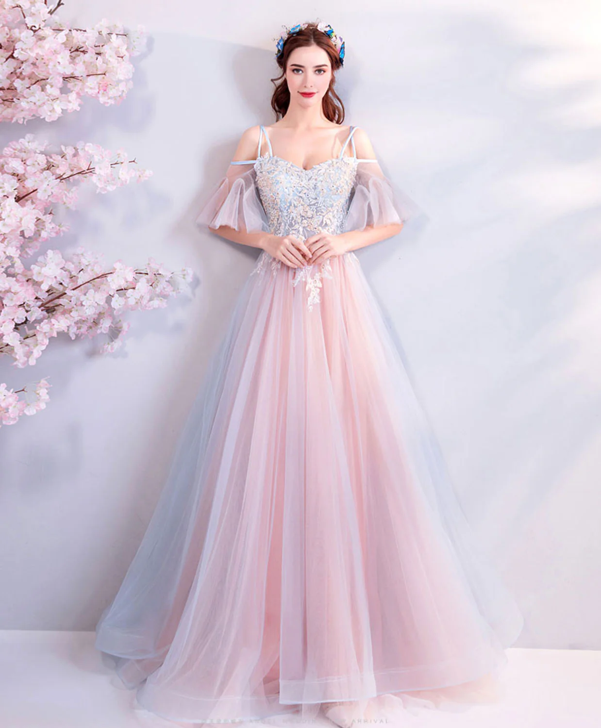 Unique Pink Tulle Lace Applique Long Prom Dress, Pink Formal Party Dresses - Deanwangkt