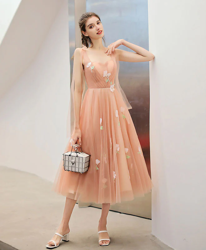 Pink Tulle Lace Applique Short Prom Dress, Pink Homecoming Dress - Deanwangkt