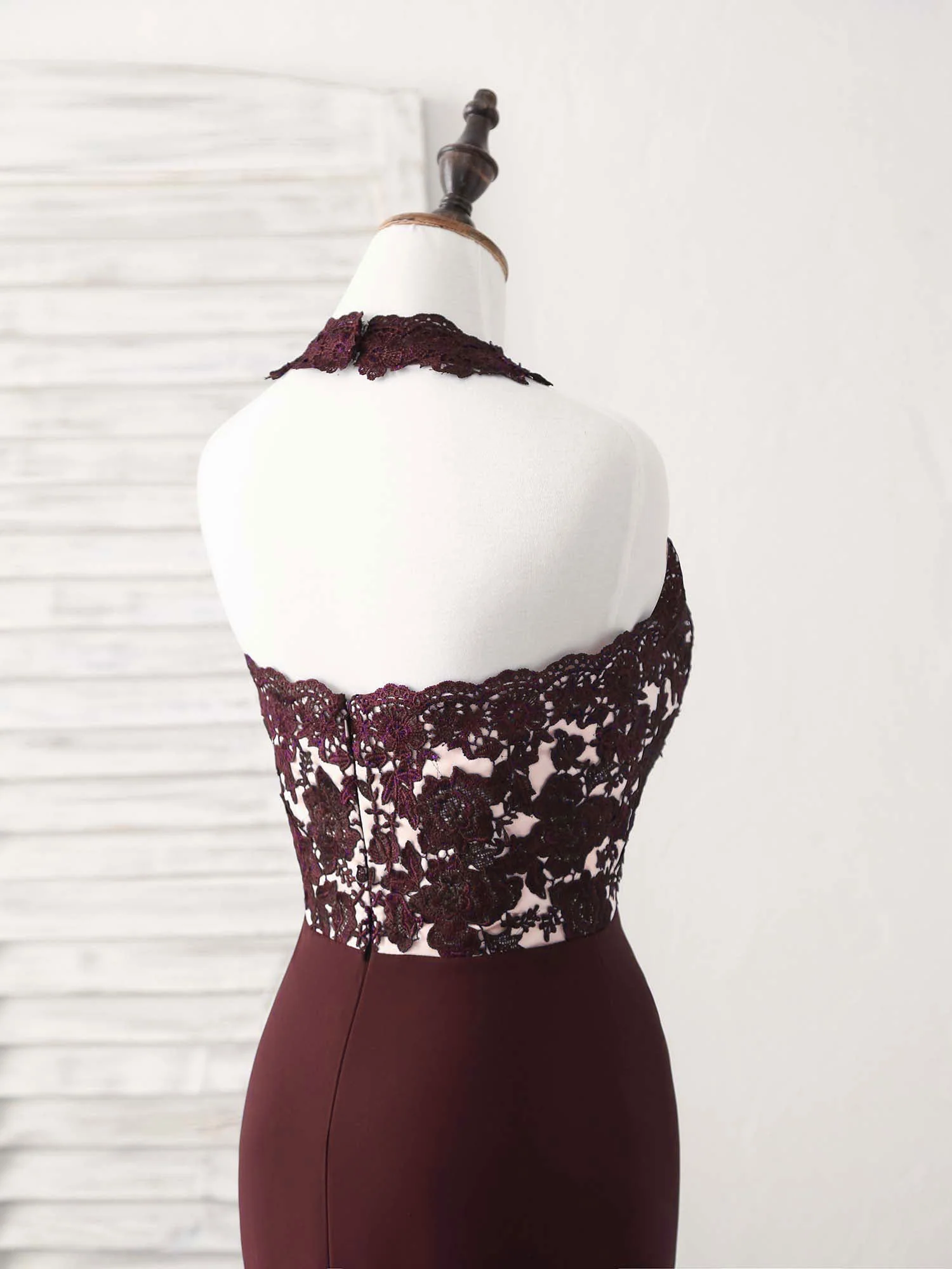 Burgundy Lace Mermaid Long Prom Dress Burgundy Bridesmaid Dress - Deanwangkt