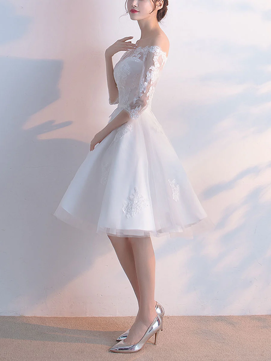 White Tulle Lace Short Prom Dress White Lace Homecoming Dress - Deanwangkt