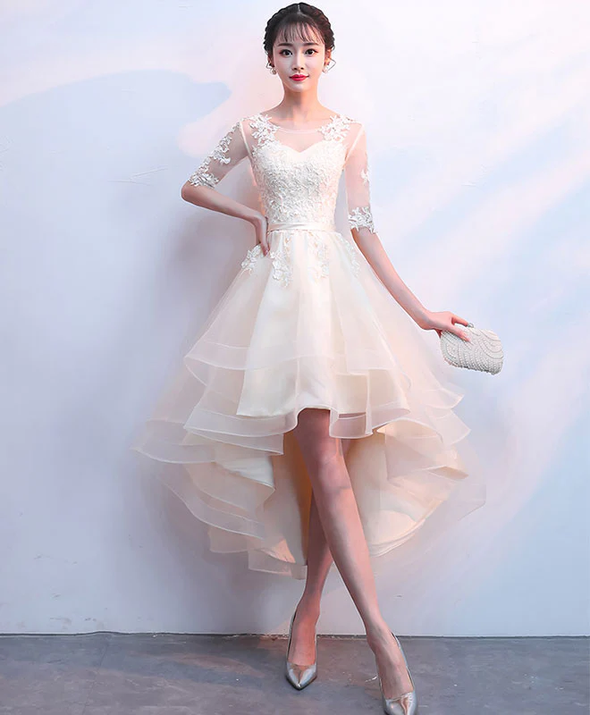 Champagne Tulle Lace Prom Dress, Champagne Homecoming Dress - Deanwangkt