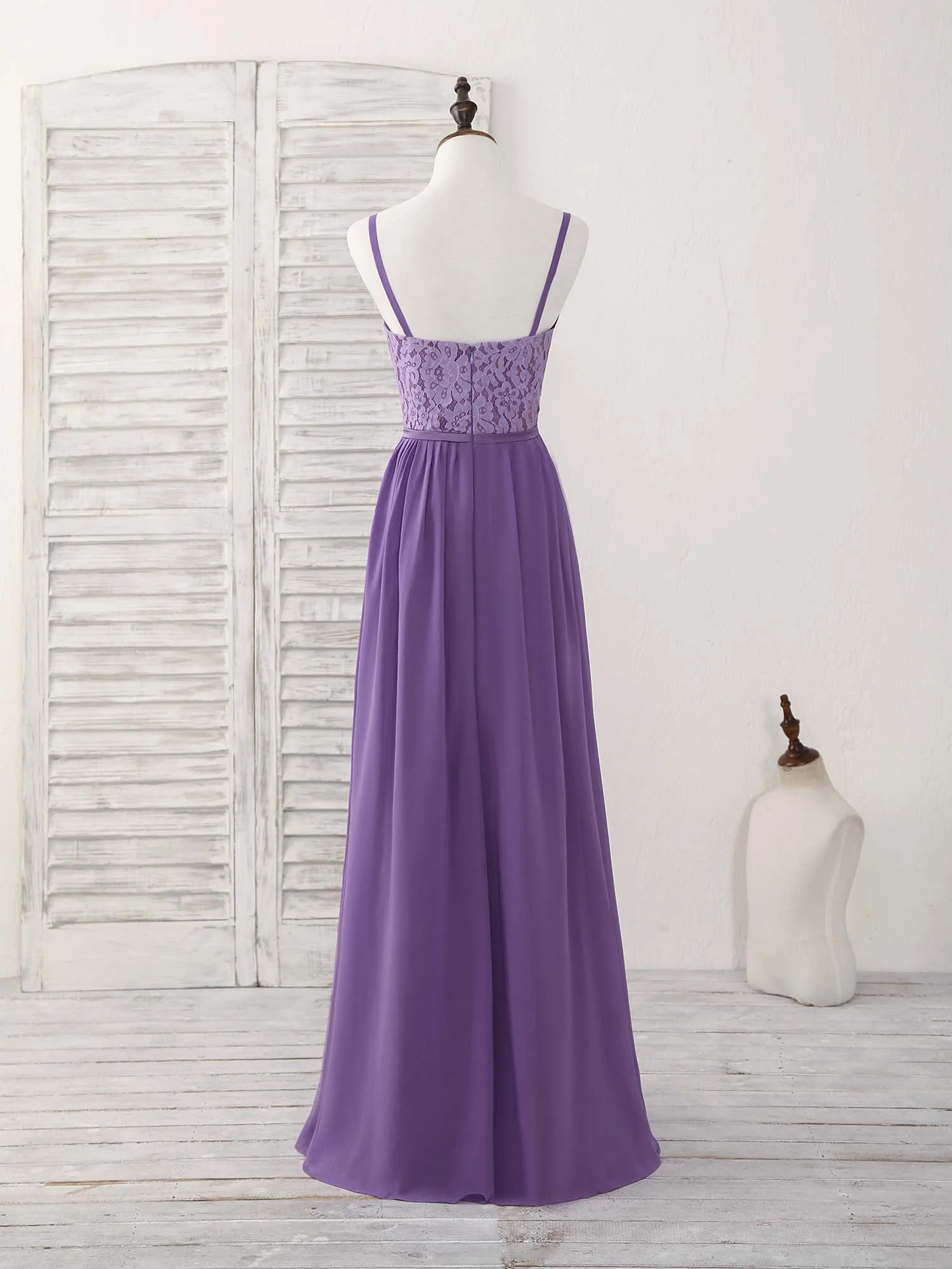 Purple Lace Chiffon Long Prom Dress Purple Bridesmaid Dress - Deanwangkt