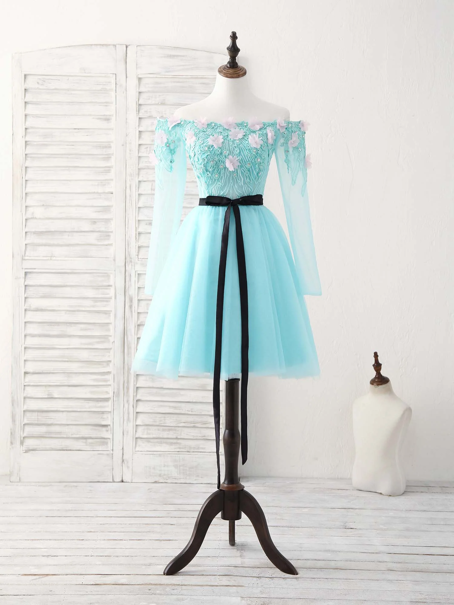 Green Tulle Lace Applique Short Prom Dress, Green Homecoming Dress - Deanwangkt