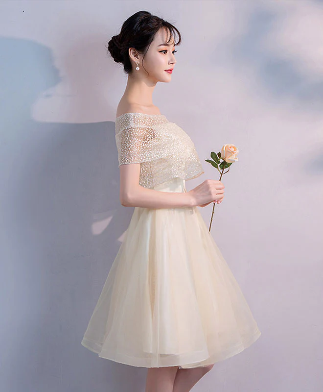 Champagne Tulle Short Prom Dress, Champagne Homecoming Dress - Deanwangkt