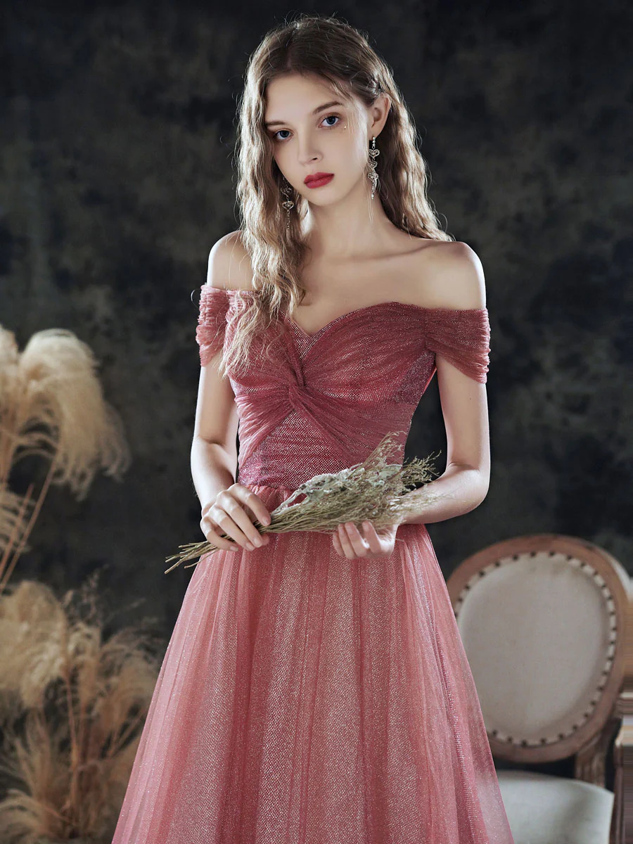 Burgundy Sweetheart Tulle Sequin Long Prom Dress, Burgundy Evening Dress - Deanwangkt