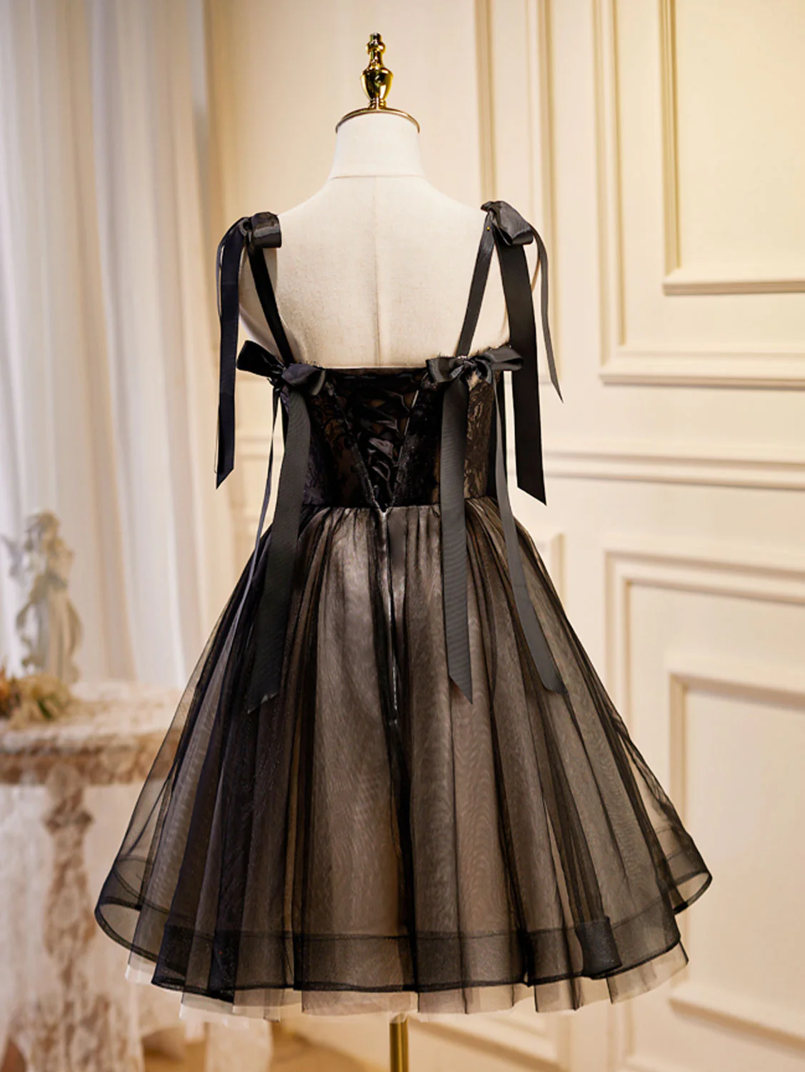 Black A-Line Tulle Lace Short Prom Dress, Black Lace Homecoming Dresses - Deanwangkt