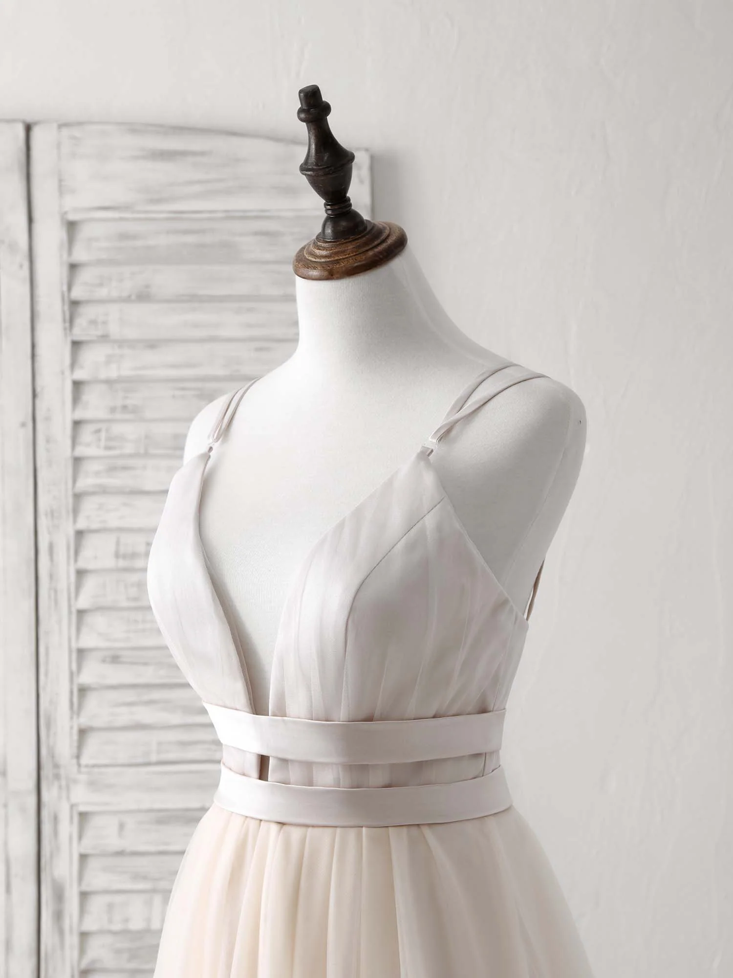 Simple Champagne Tulle Long Prom Dress Tulle Evening Dress - Deanwangkt