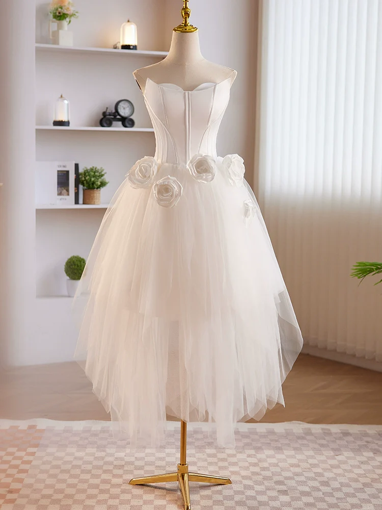 Unique White Tulle Satin Short Prom Dress, White Homecoming Dress - Deanwangkt