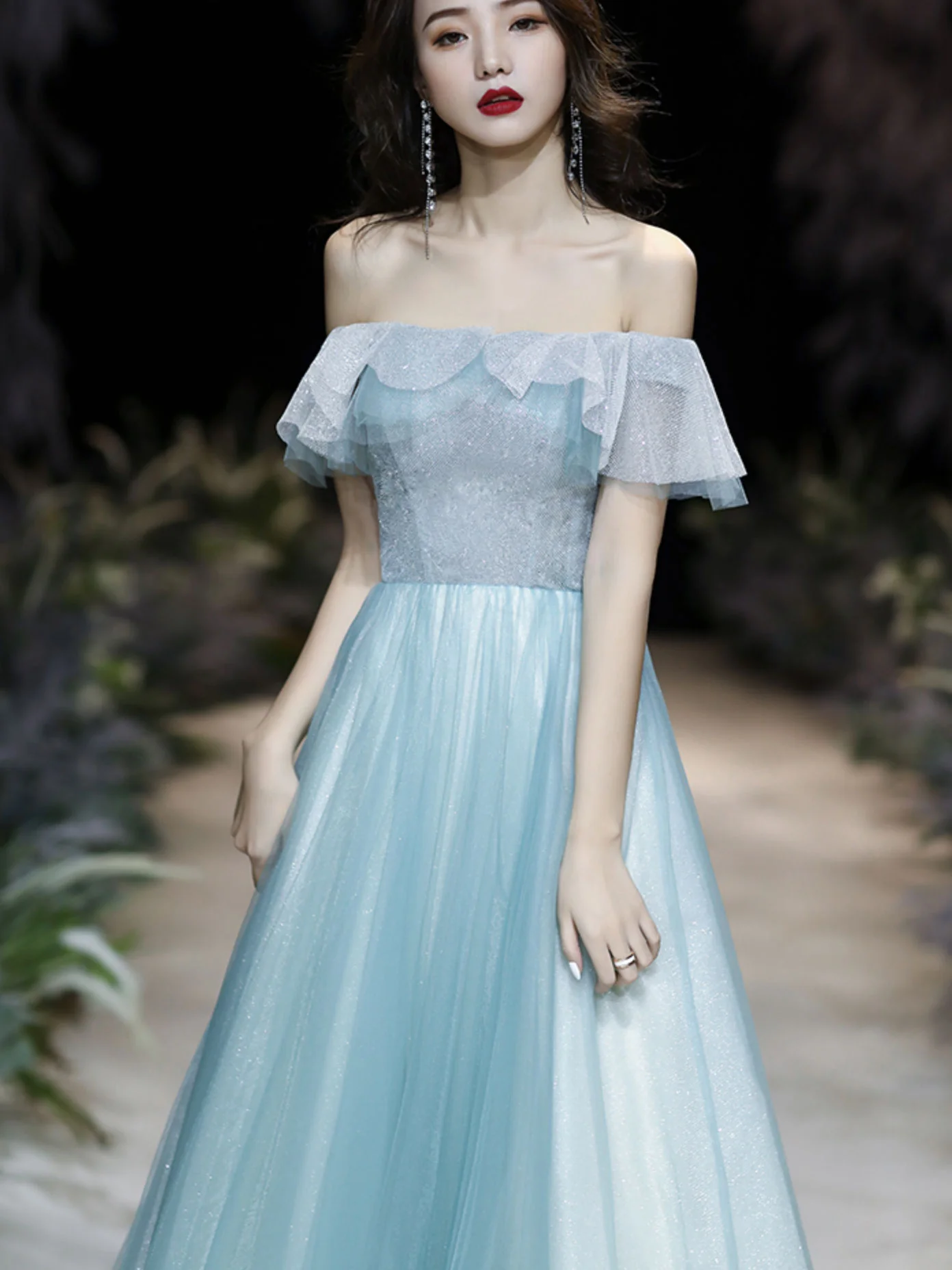 Green Tulle Sequin Long Prom Dress Green Tulle Sequin Formal Dress - Deanwangkt