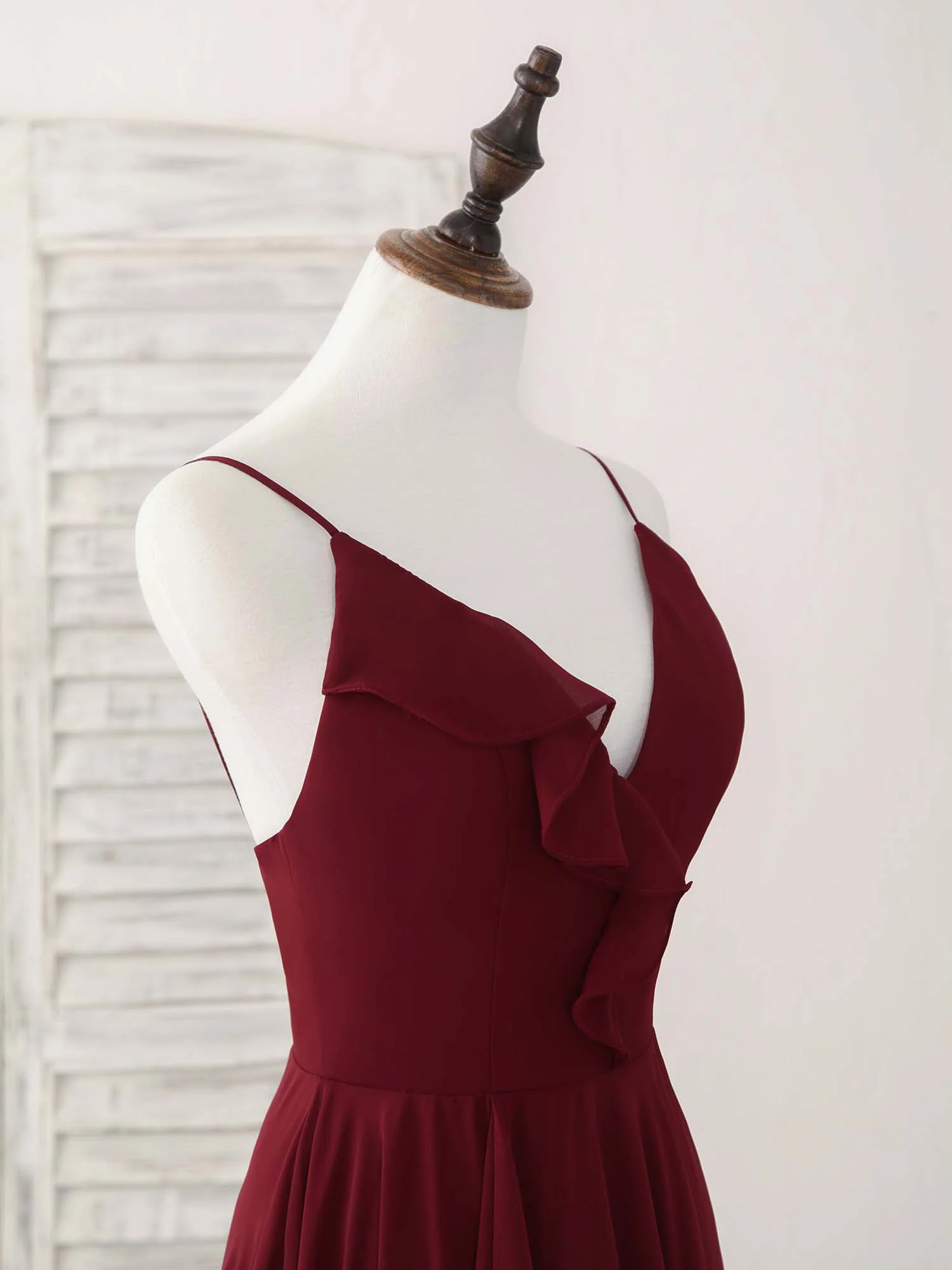 Simple Burgundy V Neck Chiffon Long Prom Dress, Bridesmaid Dress - Deanwangkt