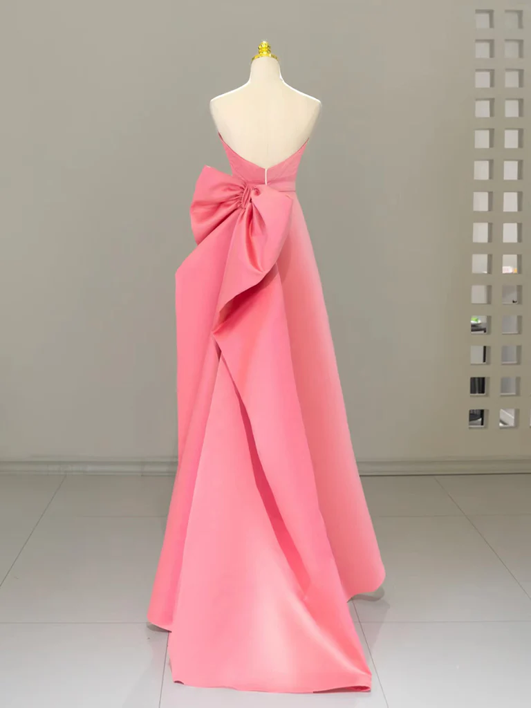 A-Line Sweetheart Neck Satin Pink Long Prom Dress, Pink Long Formal Dress - Deanwangkt