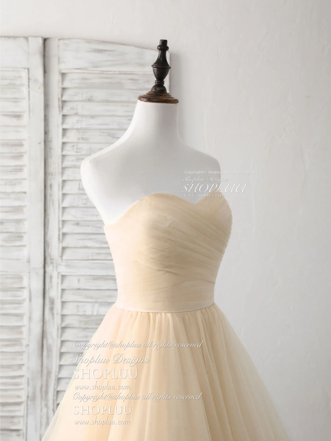 Simple Sweetheart Champagne Tulle Long Prom Dress Champagne Evening Dress - Deanwangkt