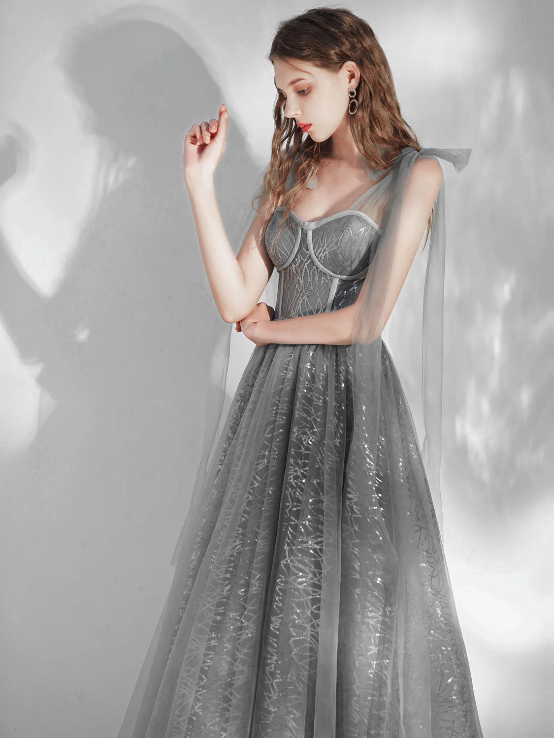 Gray sweetheart neck tulle short prom dress, gray tulle homecoming dress - Deanwangkt