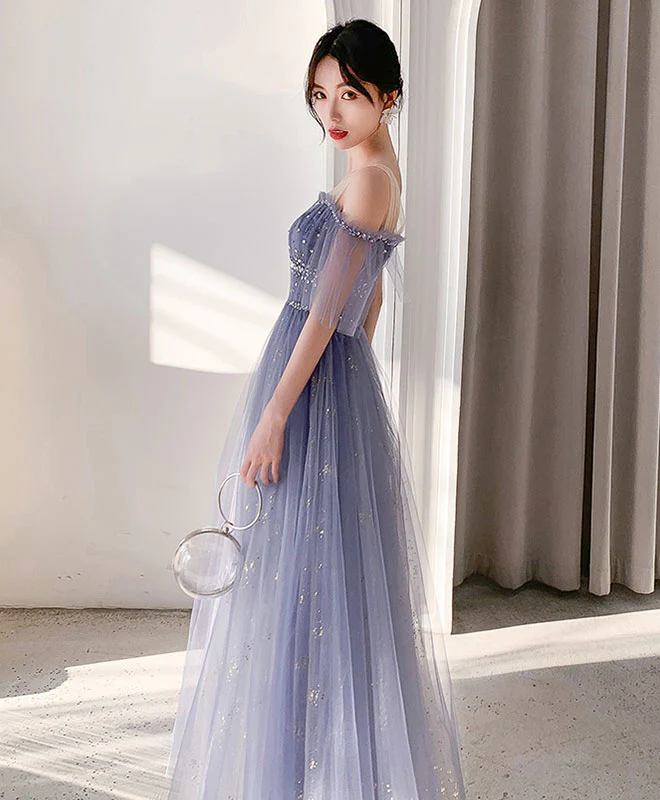Blue Tulle Lace Long Prom Dress Blue Tulle Lace Evening Dress - Deanwangkt