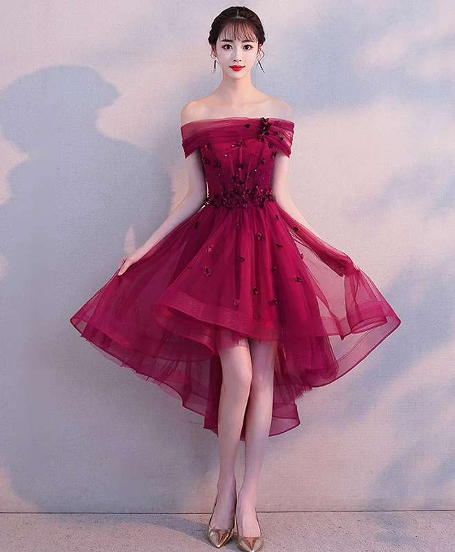 Burgundy Tulle Short Prom Dress, Burgundy Homecoming Dress - Deanwangkt