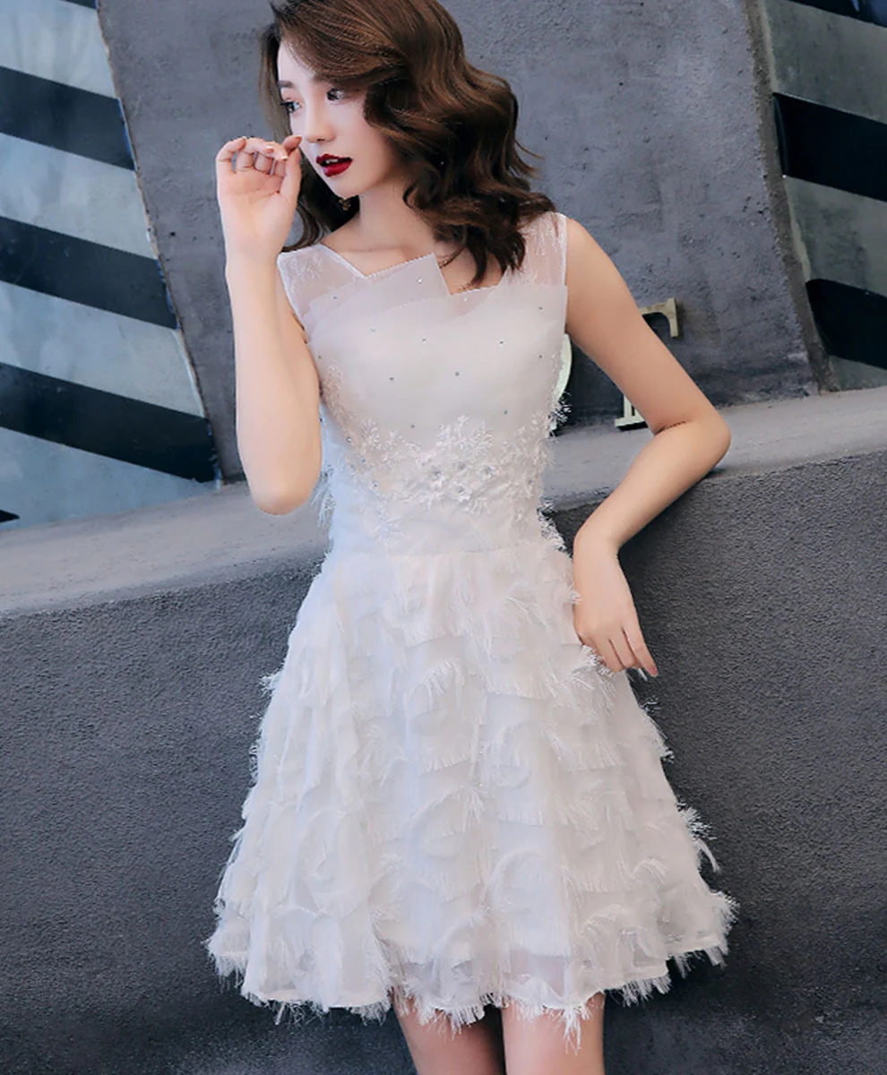 Gray Tulle Lace Short Prom Dress, Gray Cocktail Dress, Homecoming Dresses - Deanwangkt