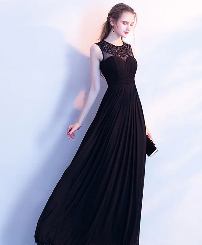 Elegant Black Chiffon Long Prom Dress, Black Evening Dress - Deanwangkt