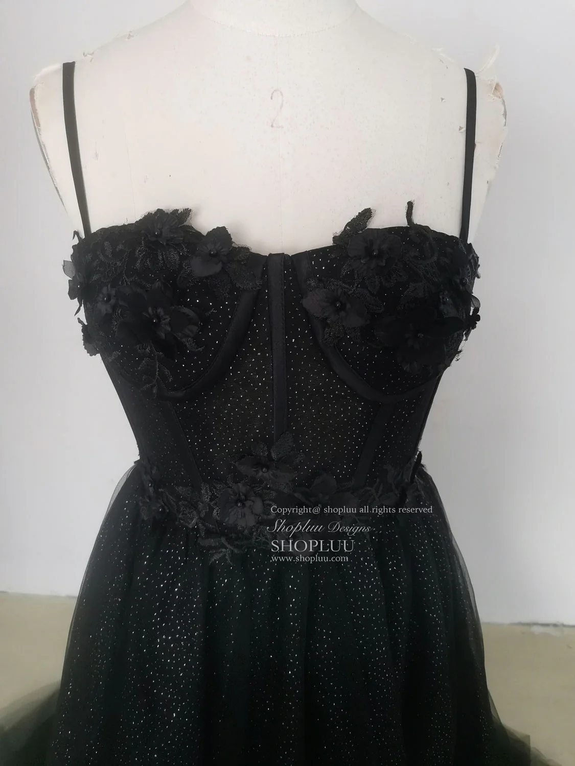 Black A line Sweetheart Tulle Sequin Long Prom Dress, Black Graduation Dresses - Deanwangkt