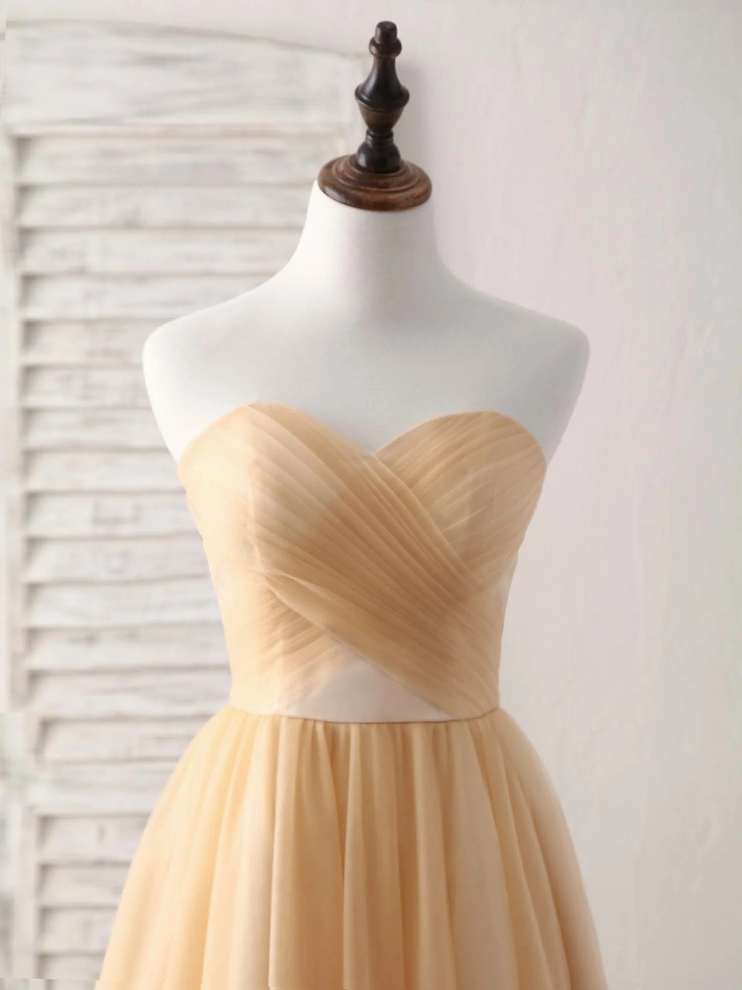 Simple Tulle Champagne Short Prom Dress Tulle Bridesmaid Dress - Deanwangkt