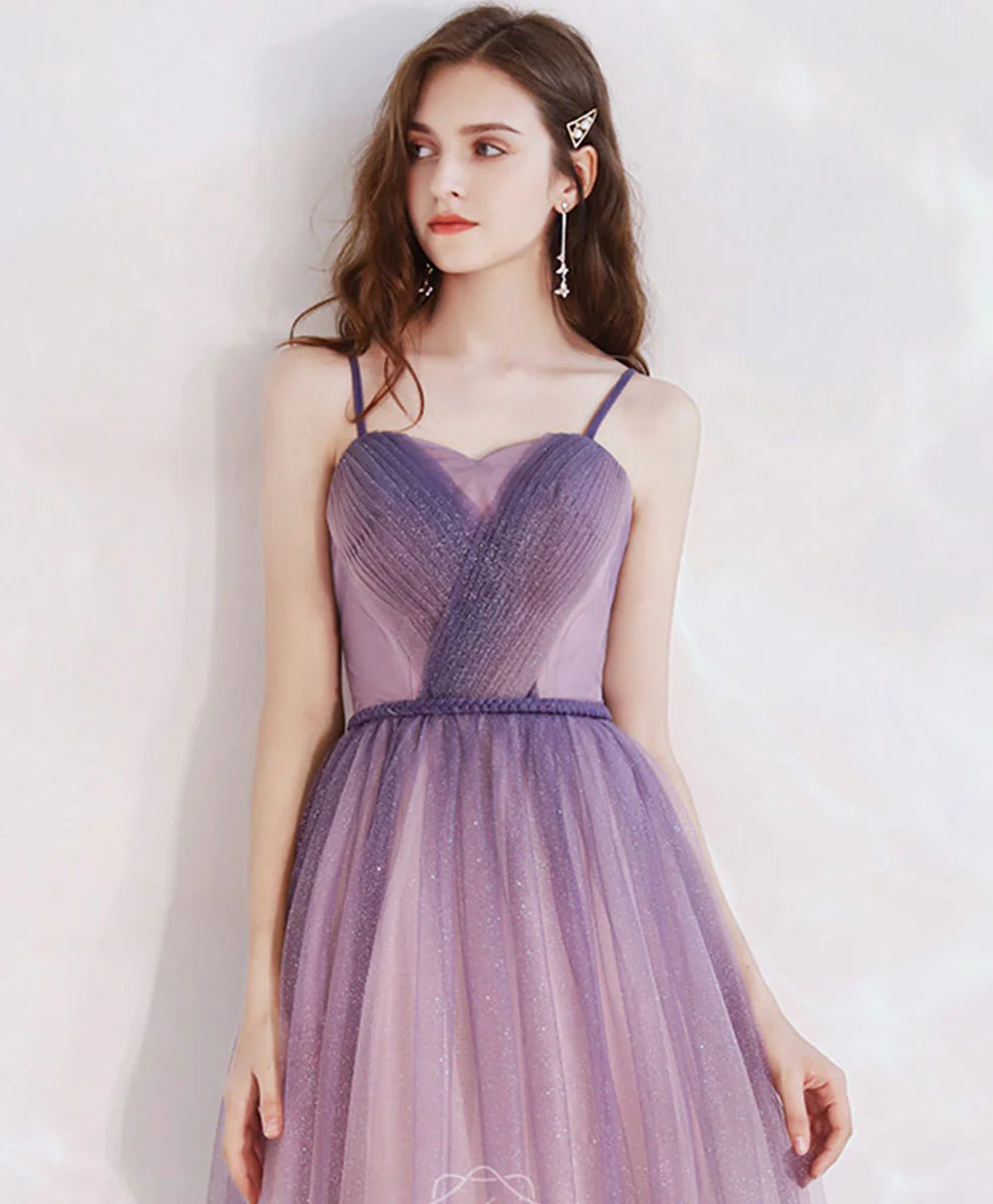 Purple Aline Tulle Long Prom Dress, Tulle Long Purple Evening Dress - Deanwangkt