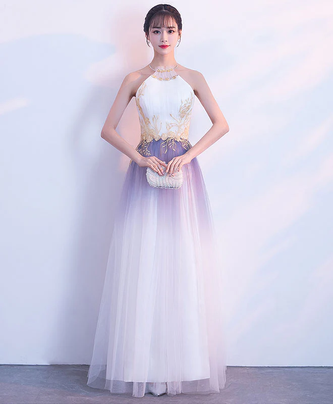 Unique Tulle Lace Applique Long Prom Dress, Tulle Evening Dress - Deanwangkt