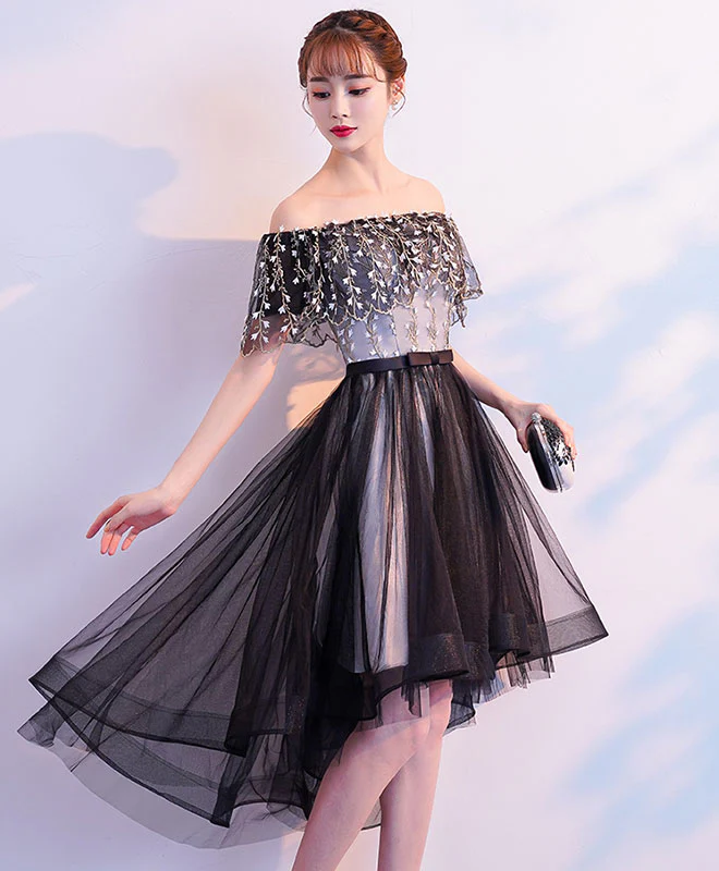 Black Tulle Lace Short Prom Dress, Black Tulle Homecoming Dress - Deanwangkt