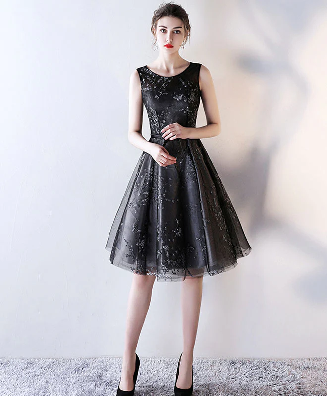 Black Tulle A Line Short Prom Dress, Black Homecoming Dress - Deanwangkt