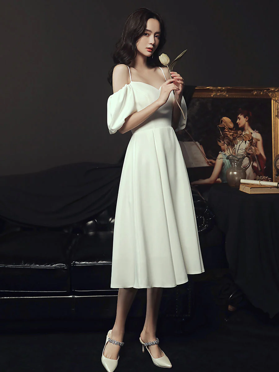 Simple Sweetheart Neck Short Prom Dress, White Bridesmaid Dresses - Deanwangkt