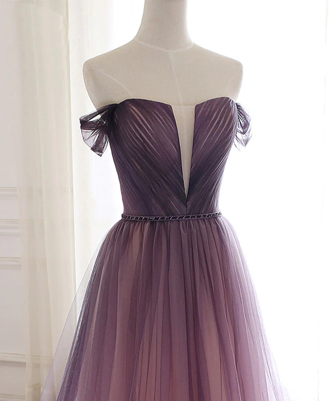 Simple Tulle Off Shoulder Long Prom Dress, Tulle Formal Dress - Deanwangkt