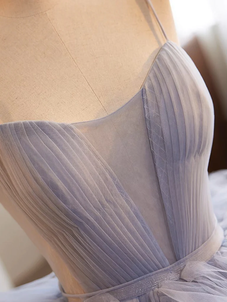 Blue Tulle Long Prom Gown, Blue Tulle Long Sweet 16 Dress - Deanwangkt