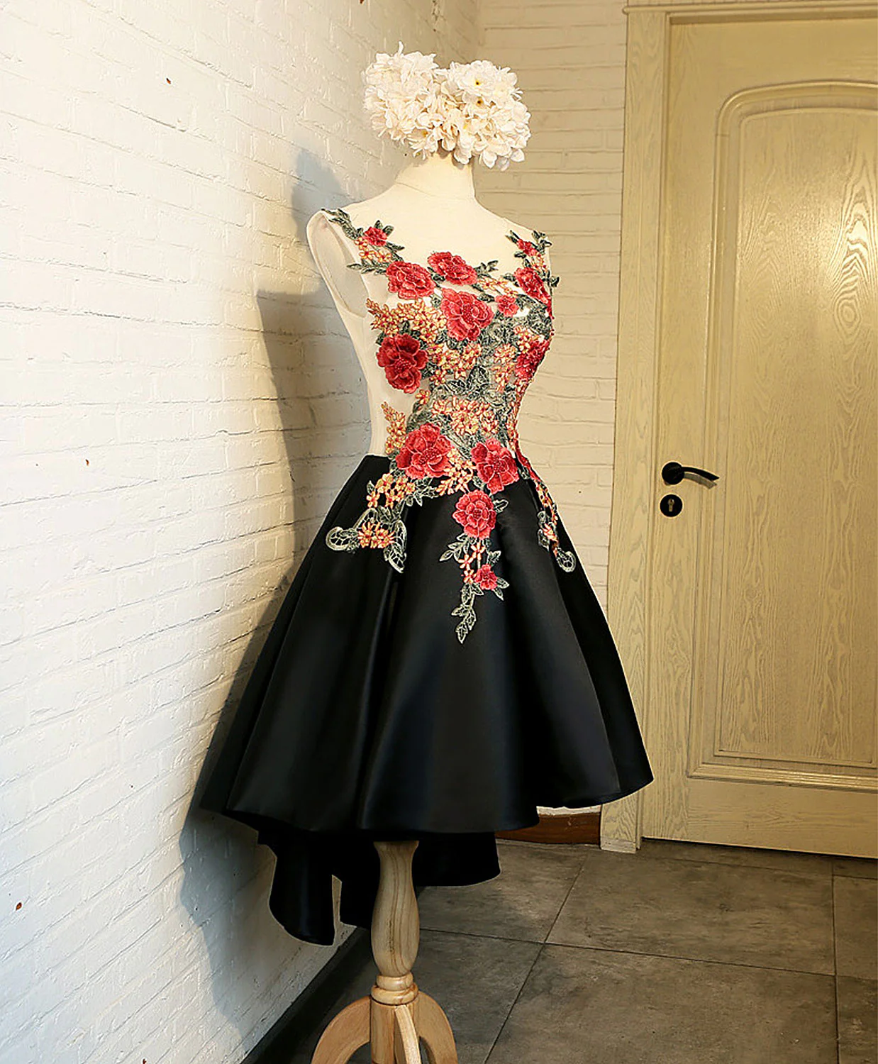 Cute Black Lace High Low Prom Dress, Black Homecoming Dress - Deanwangkt