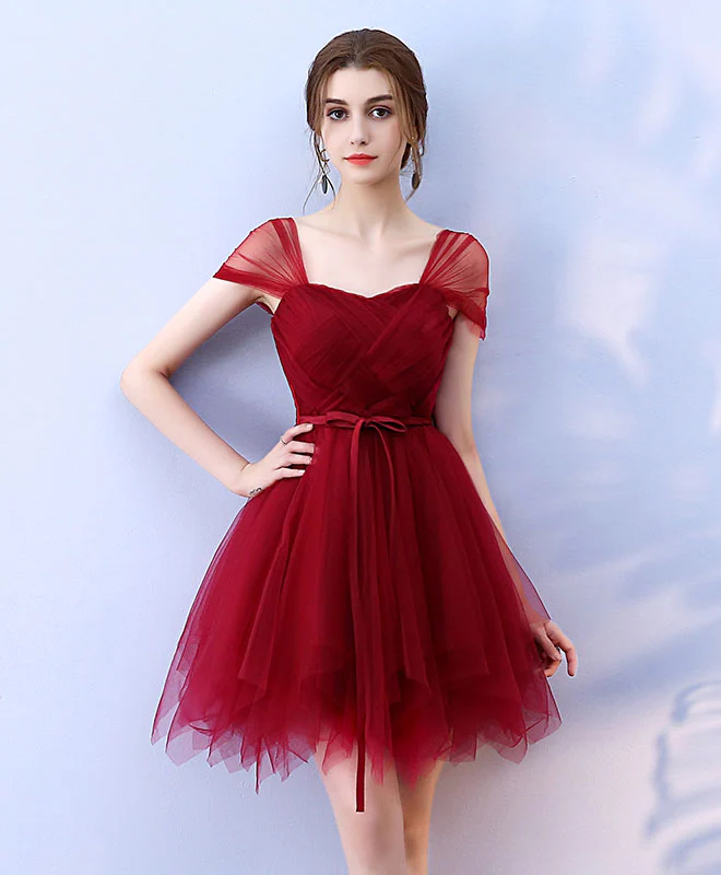 Cute Burgundy Tulle Short Prom Dress,  Burgundy Homecoming Dress - Deanwangkt