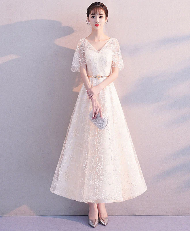 Beige Tulle Lace Prom Dress, Tulle Lace Bridesmaid Dress - Deanwangkt
