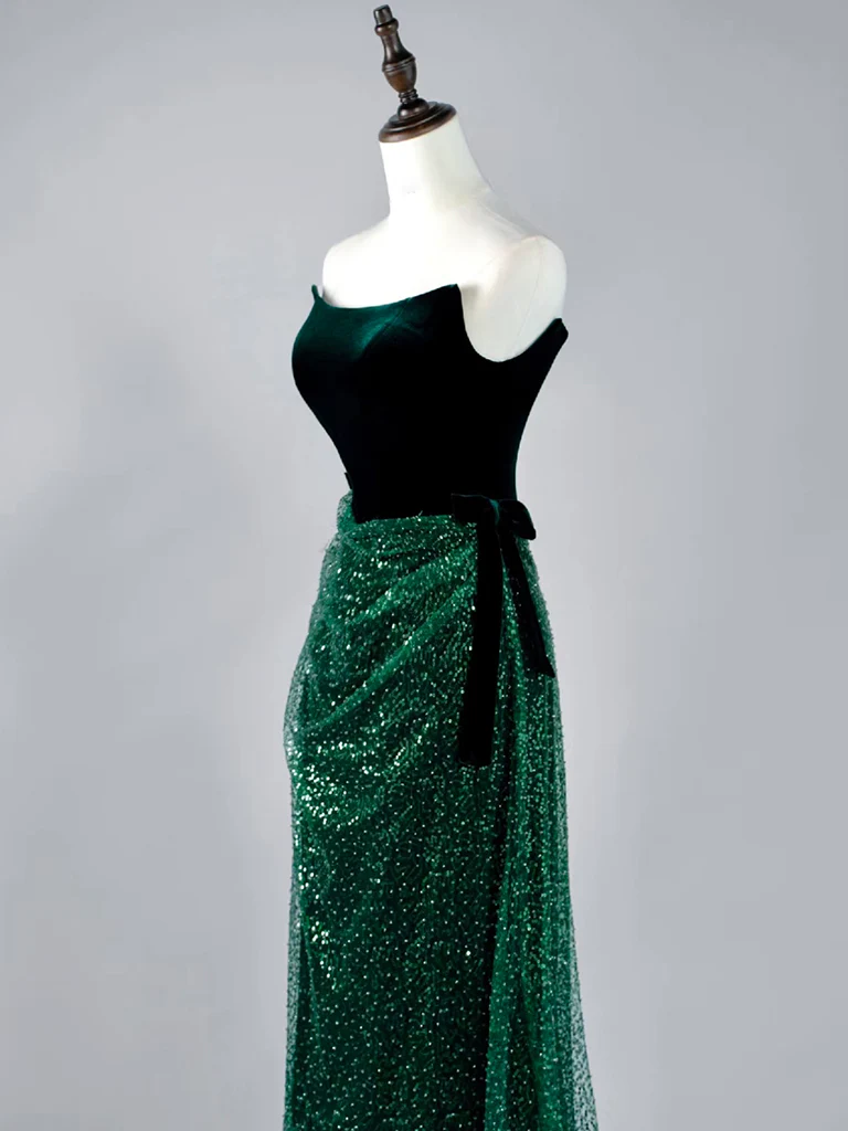 Mermaid Tulle Velvet Green Long Prom Dress, Green Long Formal Dress - Deanwangkt