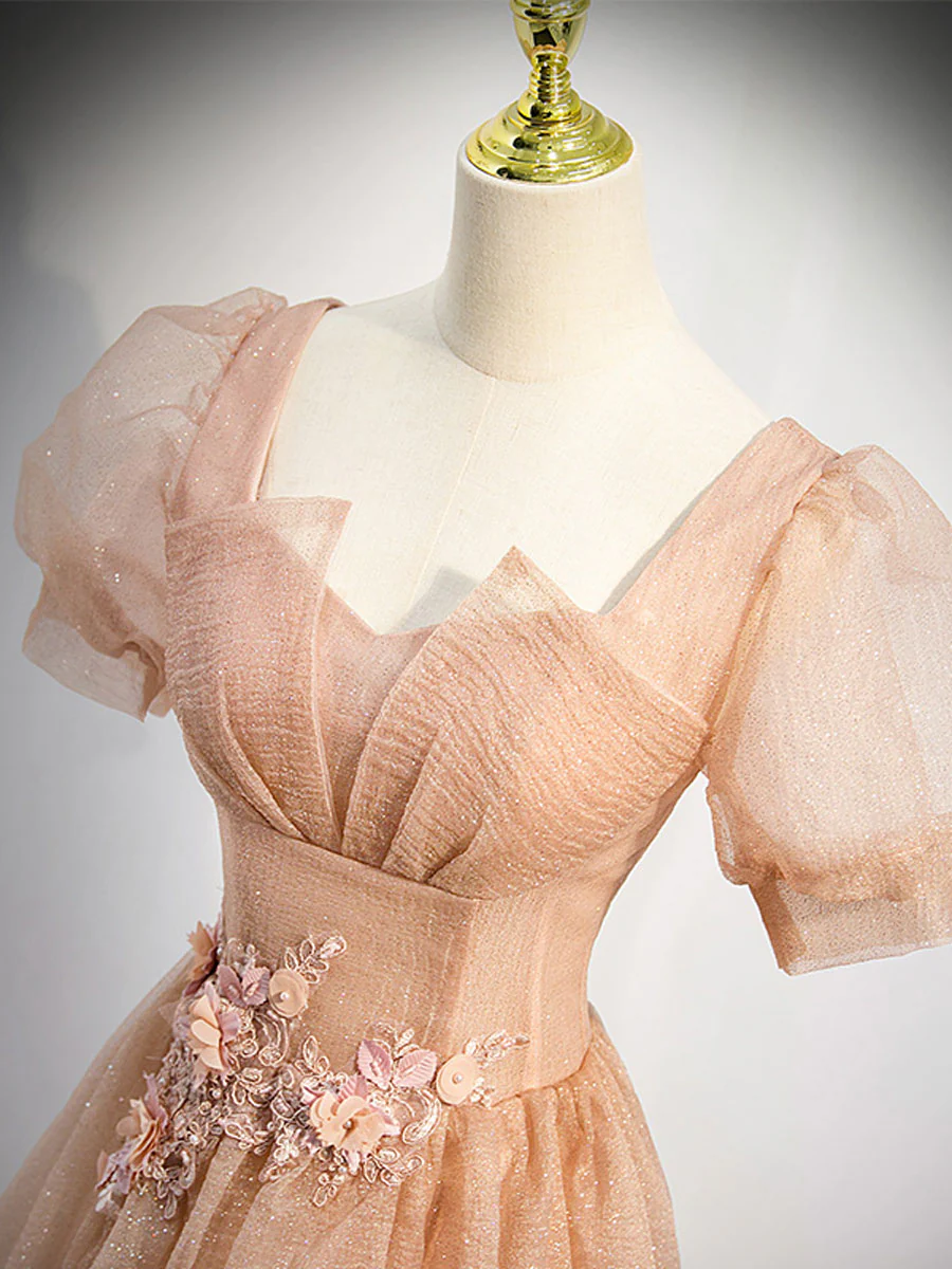 Gray Blue Tulle Long Prom Dress, Gray Blue Tulle Formal Evening Dresses - Deanwangkt