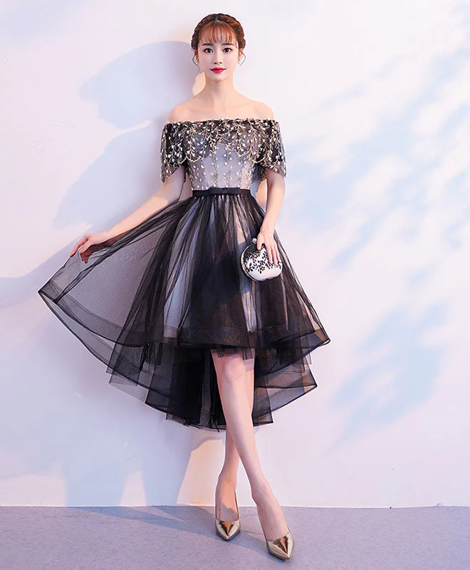 Black Tulle Lace Short Prom Dress, Black Tulle Homecoming Dress - Deanwangkt