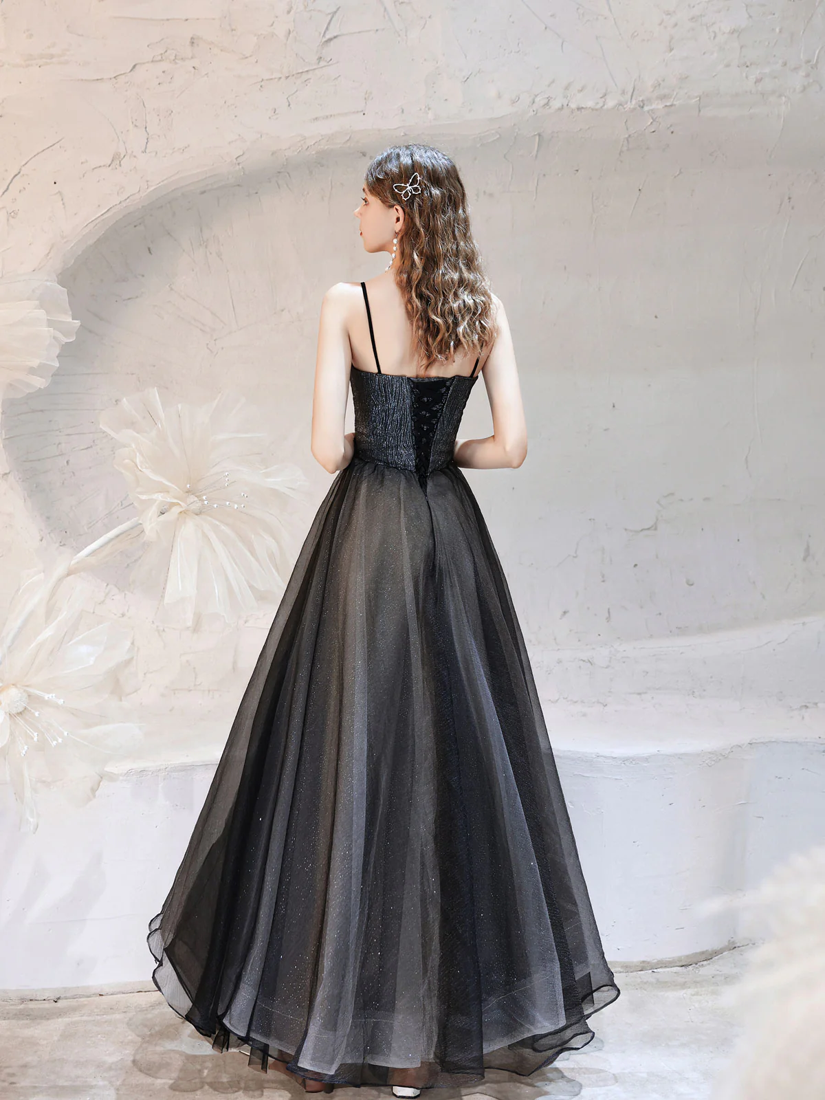 Black Tulle Lace Long Prom Dress Black Tulle Formal Dress - Deanwangkt