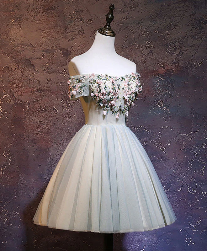 Light Green Tulle Lace Applique Short Prom Dress, Cute Homecoming Dress - Deanwangkt
