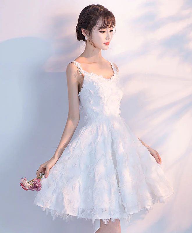 Unique White Short Prom Dress, White Homecoming Dress - Deanwangkt