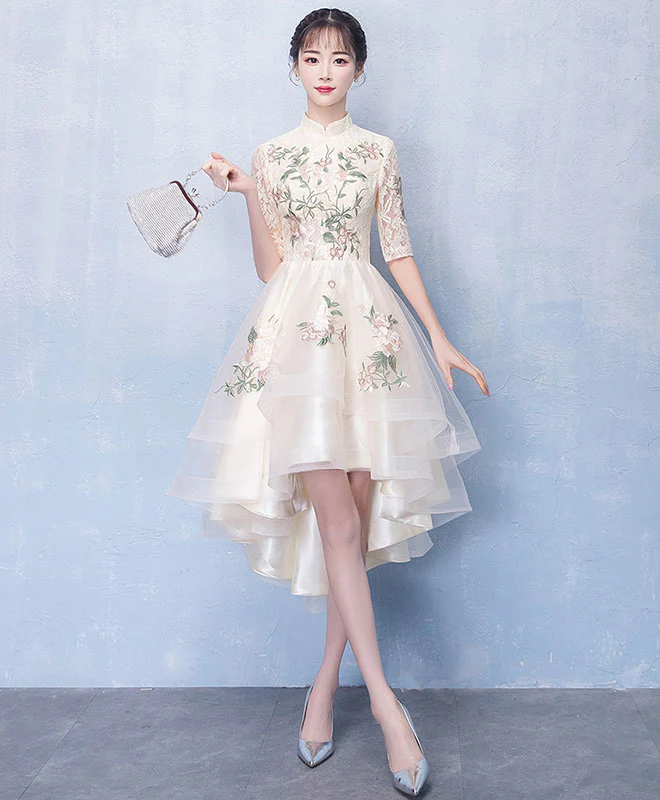 Unique Champagne Tulle Lace Applique Prom Dress, Evening Dress - Deanwangkt