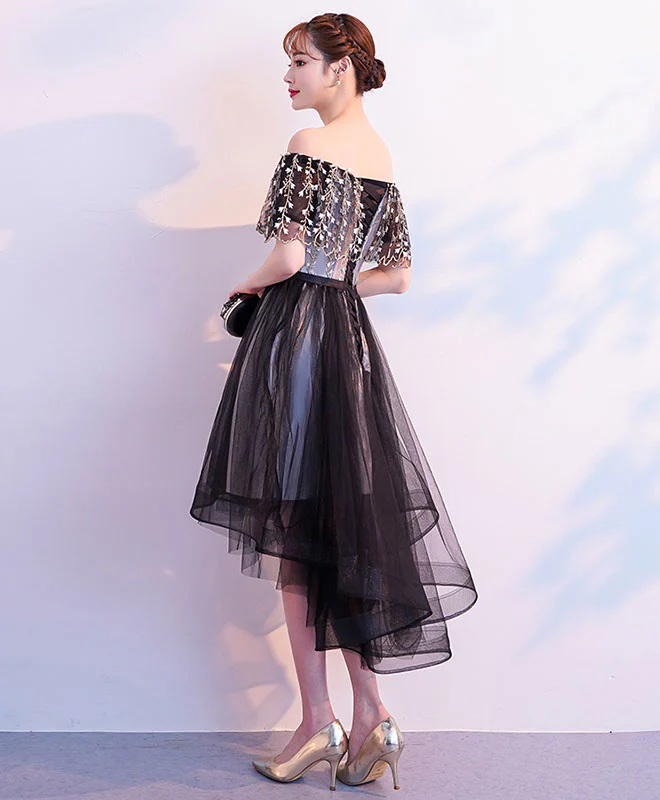 Black Tulle Lace Short Prom Dress, Black Tulle Homecoming Dress - Deanwangkt
