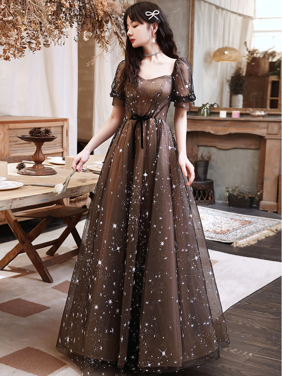 Black A-Line Lace Long Prom Dresses, Black Tulle Formal Evening Dress - Deanwangkt
