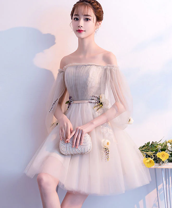 Light Champagne Tulle Short Prom Dress, Tulle Homecoming Dress - Deanwangkt