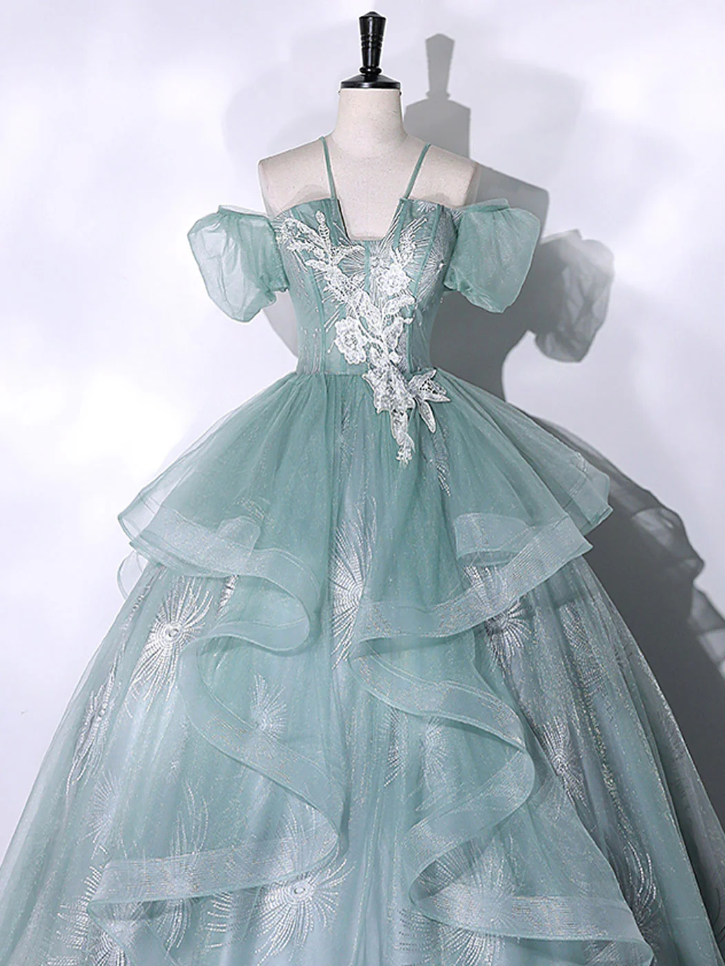 Green Tulle Lace Long Prom Dresses, Green Lace Long Sweet 16 Dress - Deanwangkt