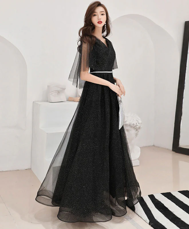 Black Tulle Long Prom Dress, Black Tulle Evening Dress - Deanwangkt