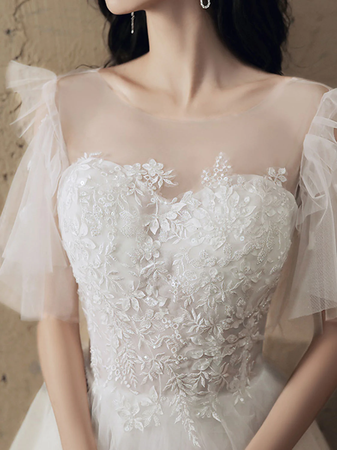 A line Lace White Long Prom Dresses, White Formal Dresses - Deanwangkt